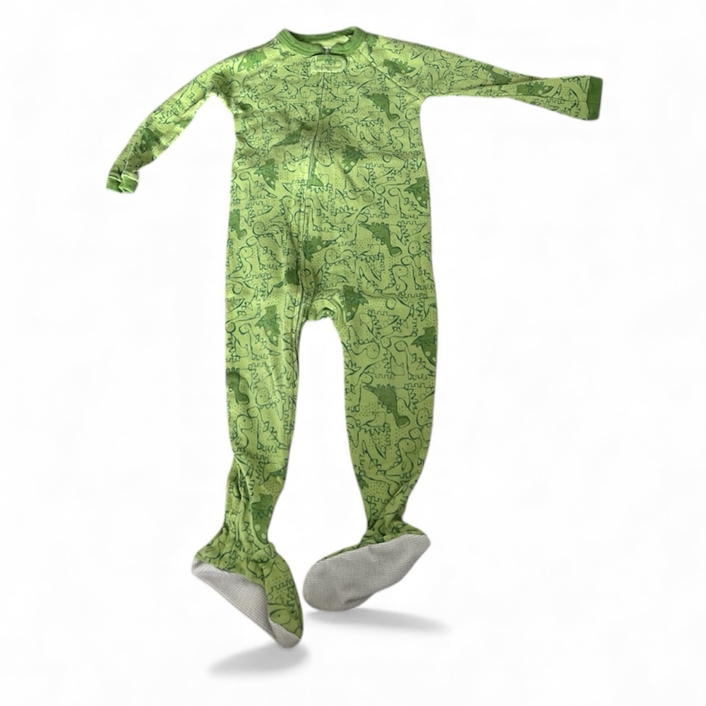 🦖CARTER’S: Boy size 18 M, green dinosaur theme footsie pajamas, preowned.